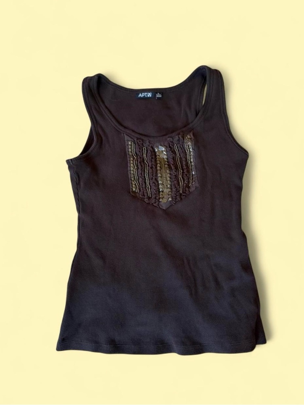 Apt. 9 Black Ribbed Tank with Sequin Front Detail